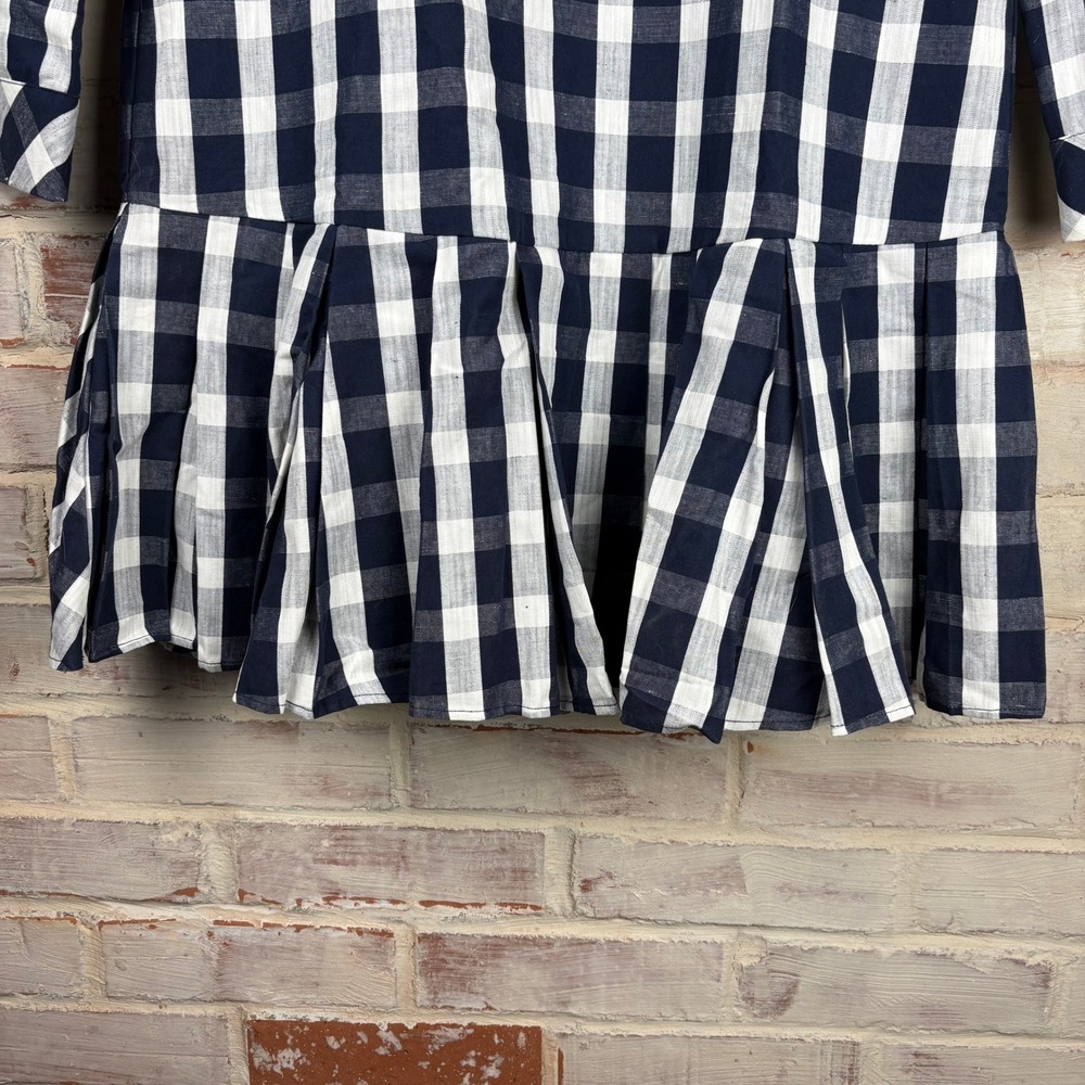 NWT Tuckernuck Navy Check Tate Dress Gingham Ruffle Cotton Linen Oversized XXS - Picture 12 of 14